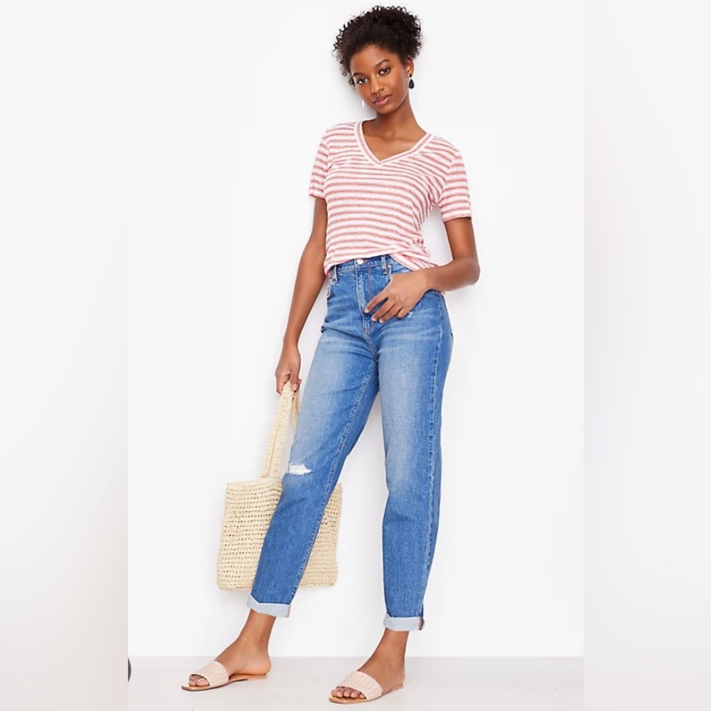 LOFT NWT Curvy High Rise Boyfriend Jeans In Dark Indigo Wash